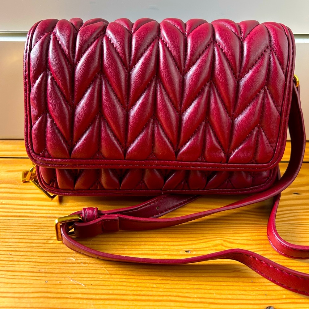 Melie Bianco Giselle Quilted Vegan Crossbody Bag Burgundy